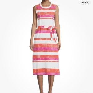 Time and Tru Women’s White Orange Mango Striped Belted Midi Dress Size XL NEW